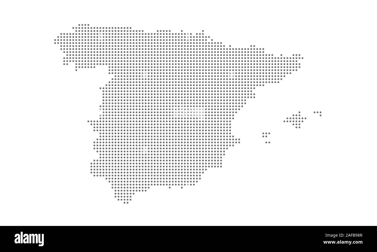 Spagna mappa vettoriale, punteggiata di sfondo isolato. Piatta grigia modello di mappa per sito web pattern, relazione annuale, una infografica. Viaggia in Europa in Espana. Illustrazione Vettoriale