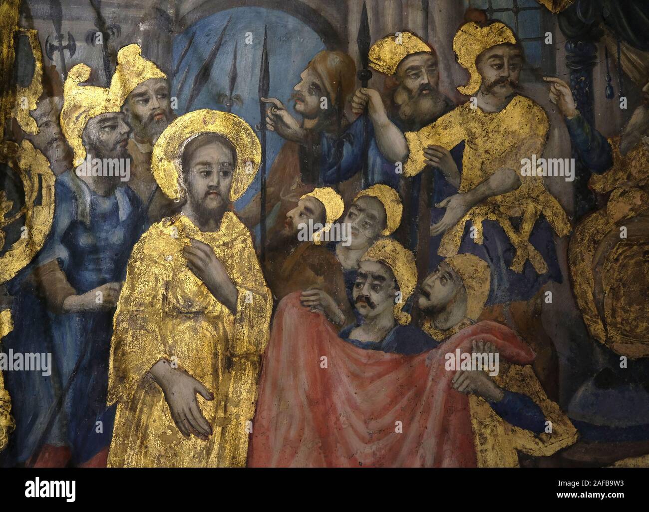 Presiedette Il Sinedrio Che Condannò Gesù Affresco raffigurante la prova di Gesù in Sinedrio il Venerdì Santo