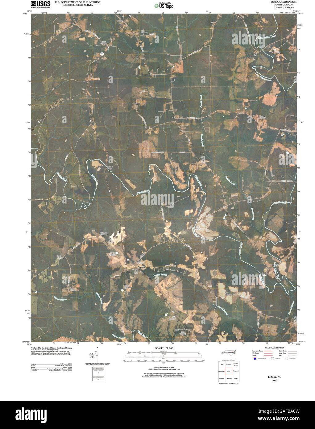 USGS TOPO Map North Carolina NC 20100907 Essex TM il restauro Foto Stock