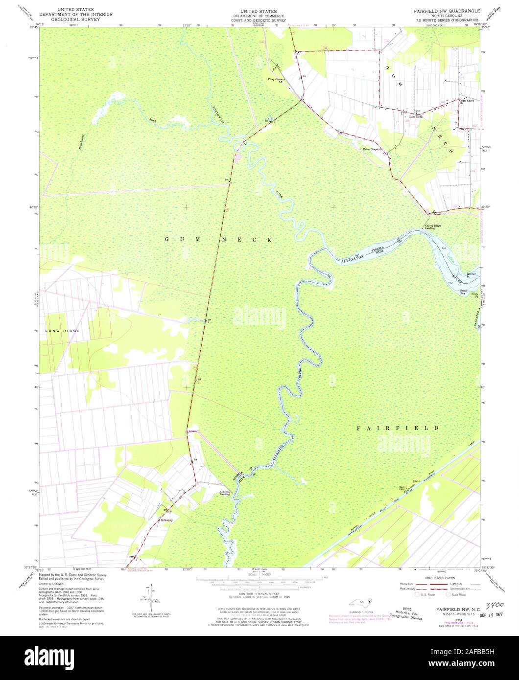 USGS TOPO Map North Carolina NC Fairfield NW 161346 1953 24000 Restauro Foto Stock