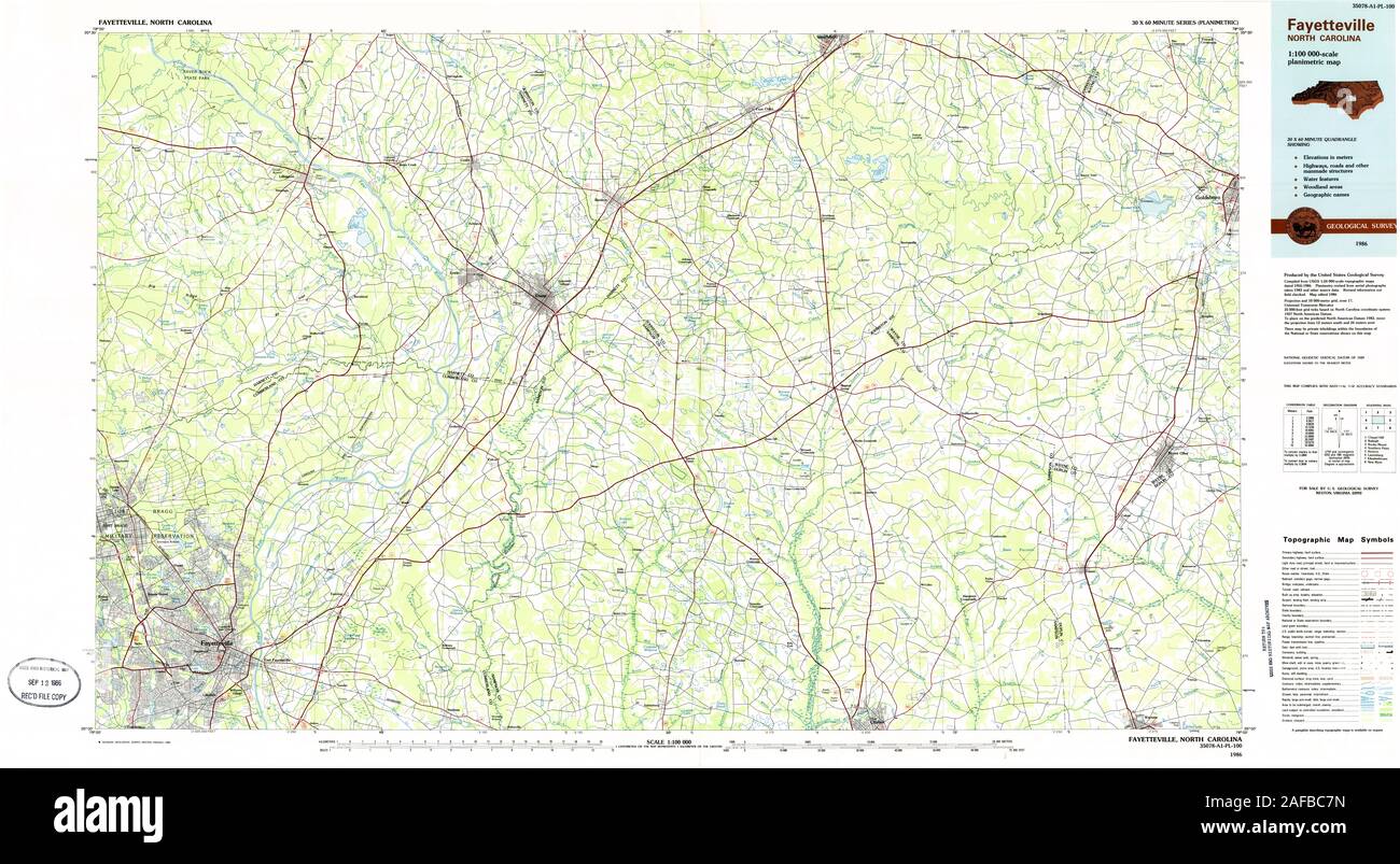 USGS TOPO Map North Carolina NC Fayetteville 161281 1986 100000 Il restauro Foto Stock