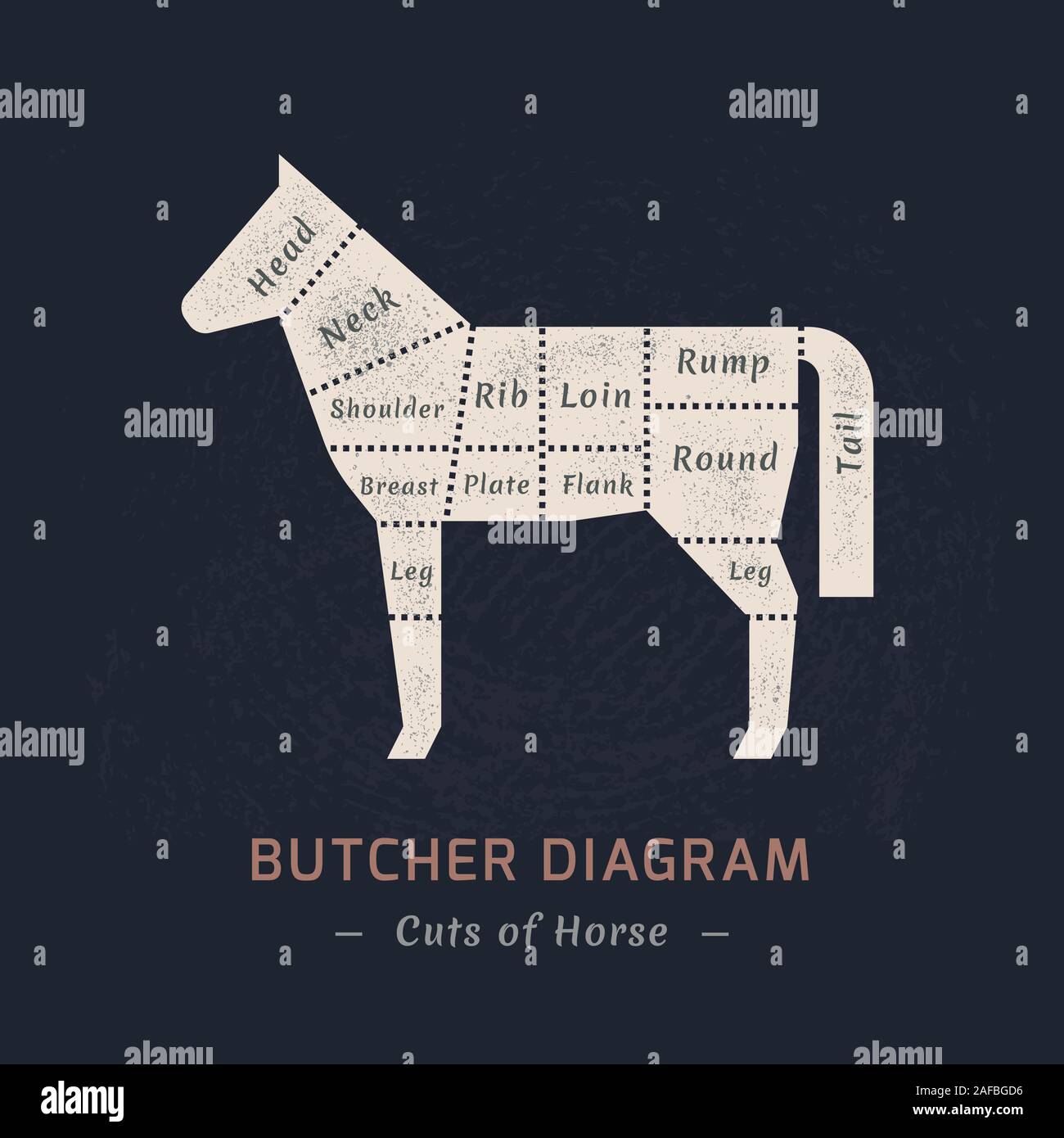 Lo schema di taglio di un cavallo in in un vettore. Illustrazione Vettoriale