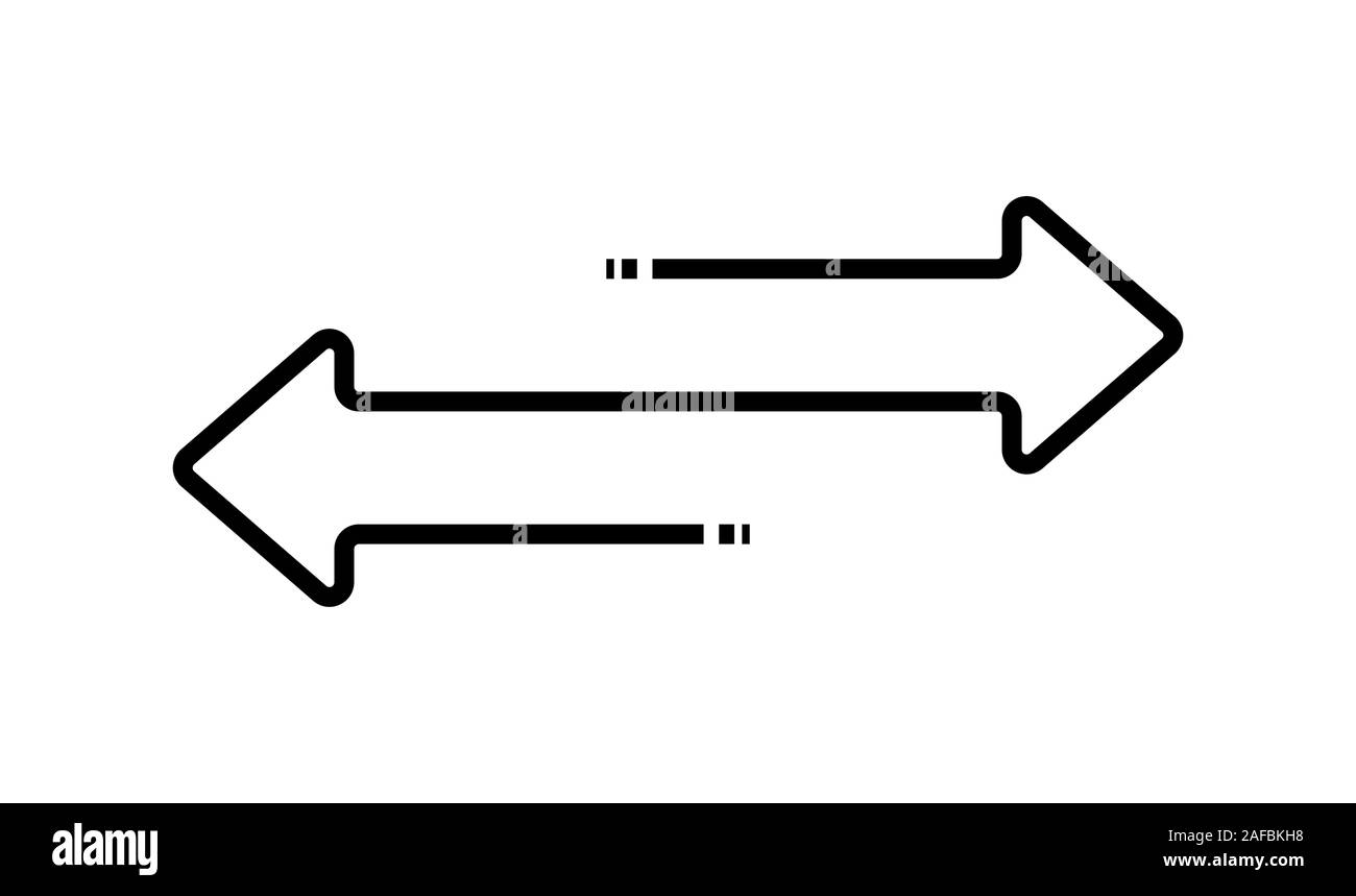 Contorno di una doppia freccia multidirezionale. In stile appartamento. Illustrazione Vettoriale