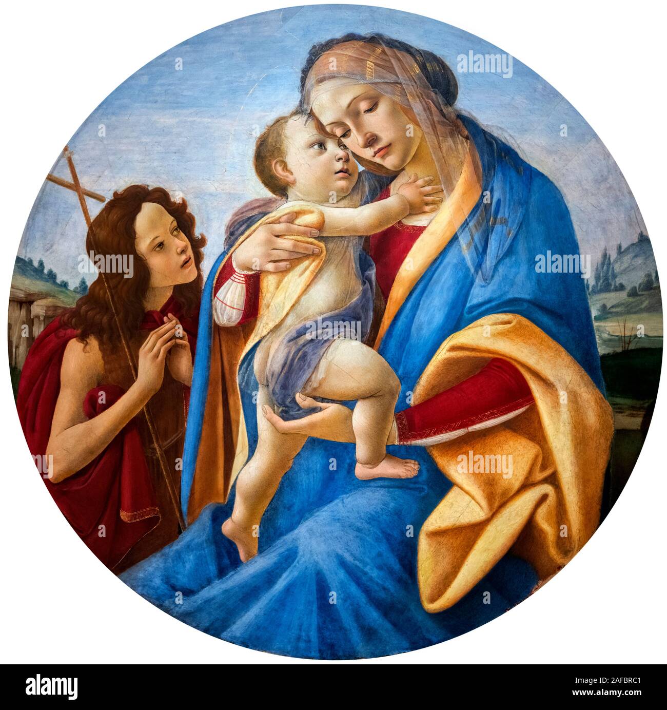 Madonna col Bambino e San Giovanni Battista di Sandro Botticelli e workshop (Alessandro di Mariano di Vanni Filipepi, c.1445-1510), tempera e Olio su legno, c.1490 Foto Stock
