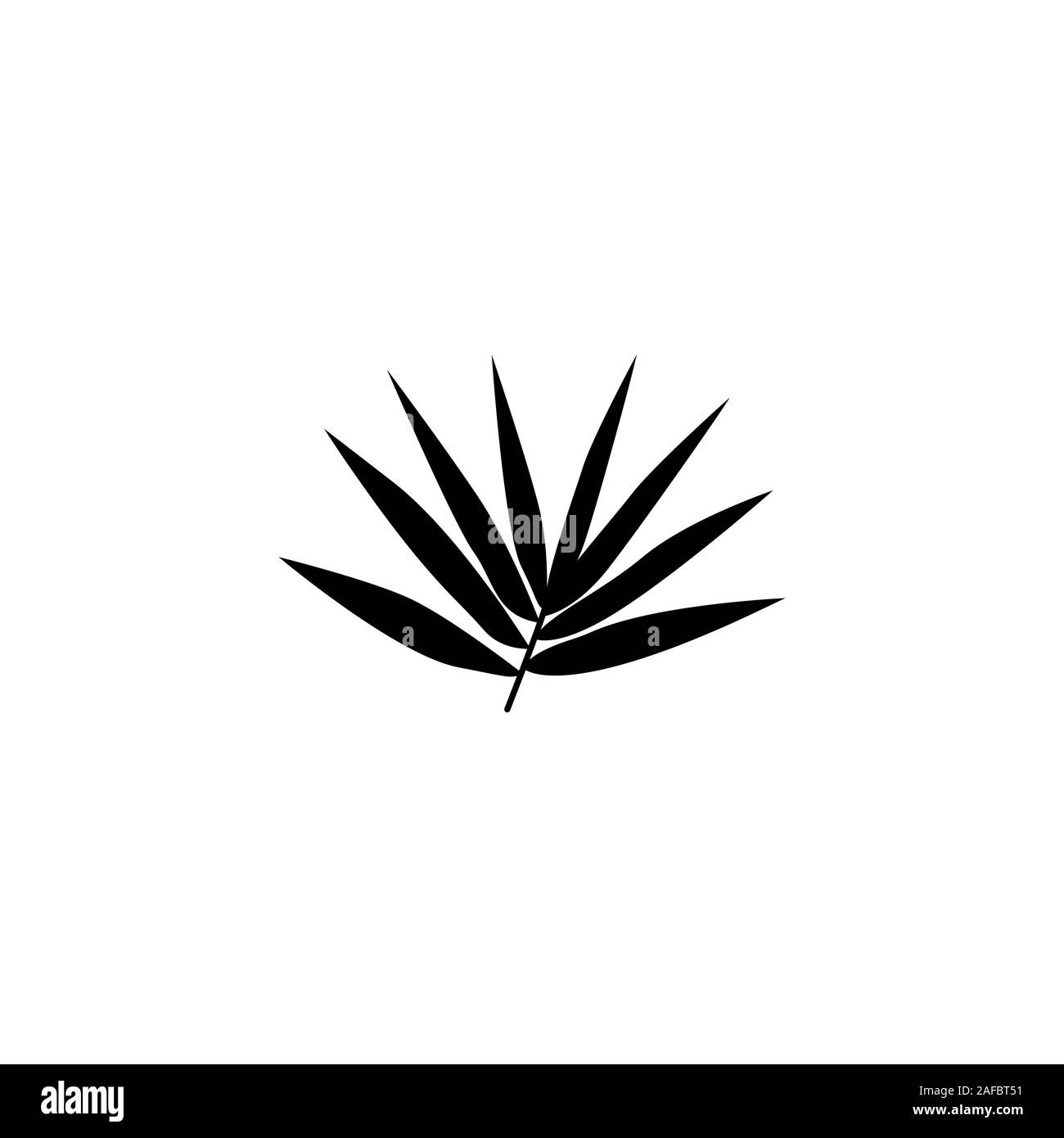 Un ramo con foglie di bambù in bianco e nero illustrazione. Schizzo. Pianta tropicale di paesi asiatici, Cina, Giappone e Corea. Icona Illustrazione Vettoriale