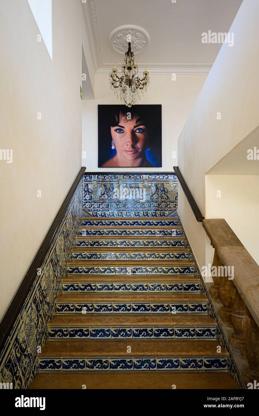 La pittura di Elizabeth Taylor in cima alla scalinata della piastrella a Casa Kimberly, Puerto Vallarta, Jalisco, Messico. Artista: Bill bianco. Foto Stock