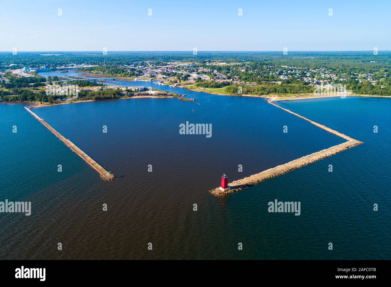 Manistique faro in oriente manistique breakwater light Foto Stock