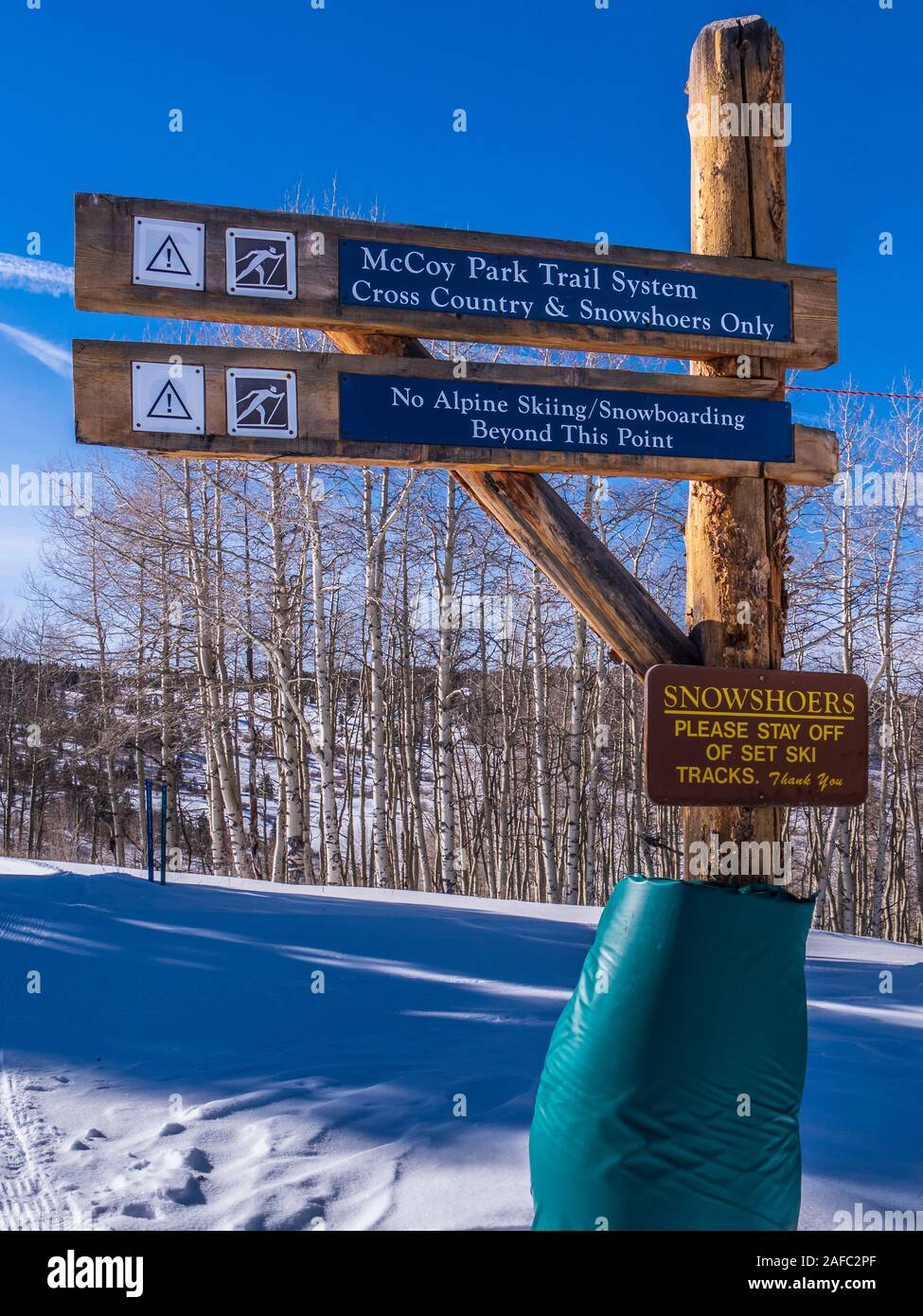 McCoy Park trail system segno, McCoy Park, Beaver Creek Resort, Avon, Colorado. Foto Stock