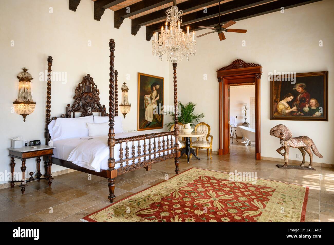 Cleopatra Suite camera degli ospiti nella Casa di Kimberly, Puerto Vallarta, Jalisco, Messico. Foto Stock
