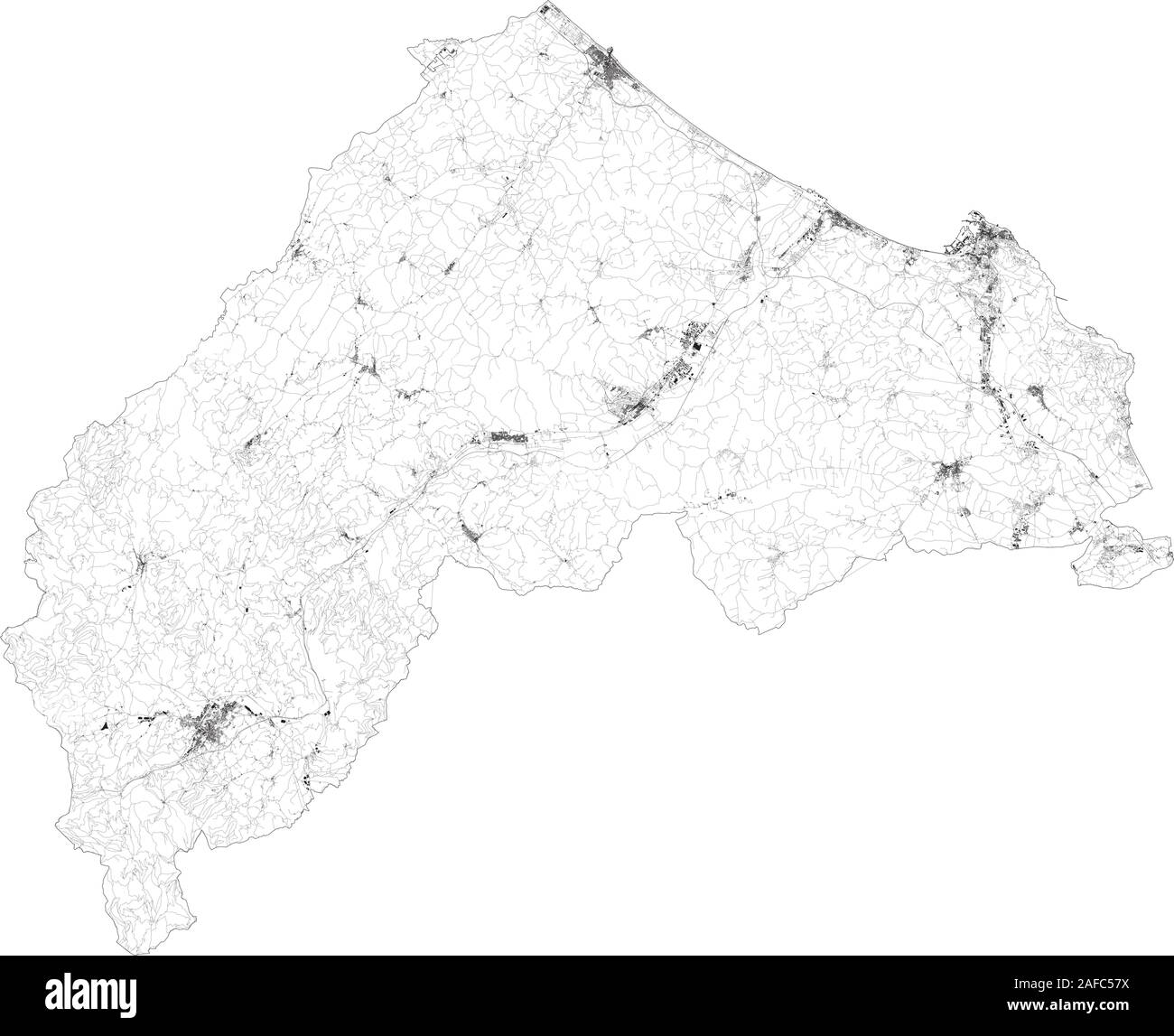 Mappa satellitare della provincia di Ancona città e strade, edifici e strade di collegamento delle aree circostanti. La regione Marche, Italia. Mappa strade, strade ad anello Illustrazione Vettoriale