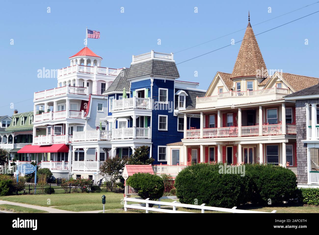 Esempi di architettura in Cape May, New Jersey. Un luogo di villeggiatura conosciuto soprattutto per il Vittoriano strutture a tema Foto Stock