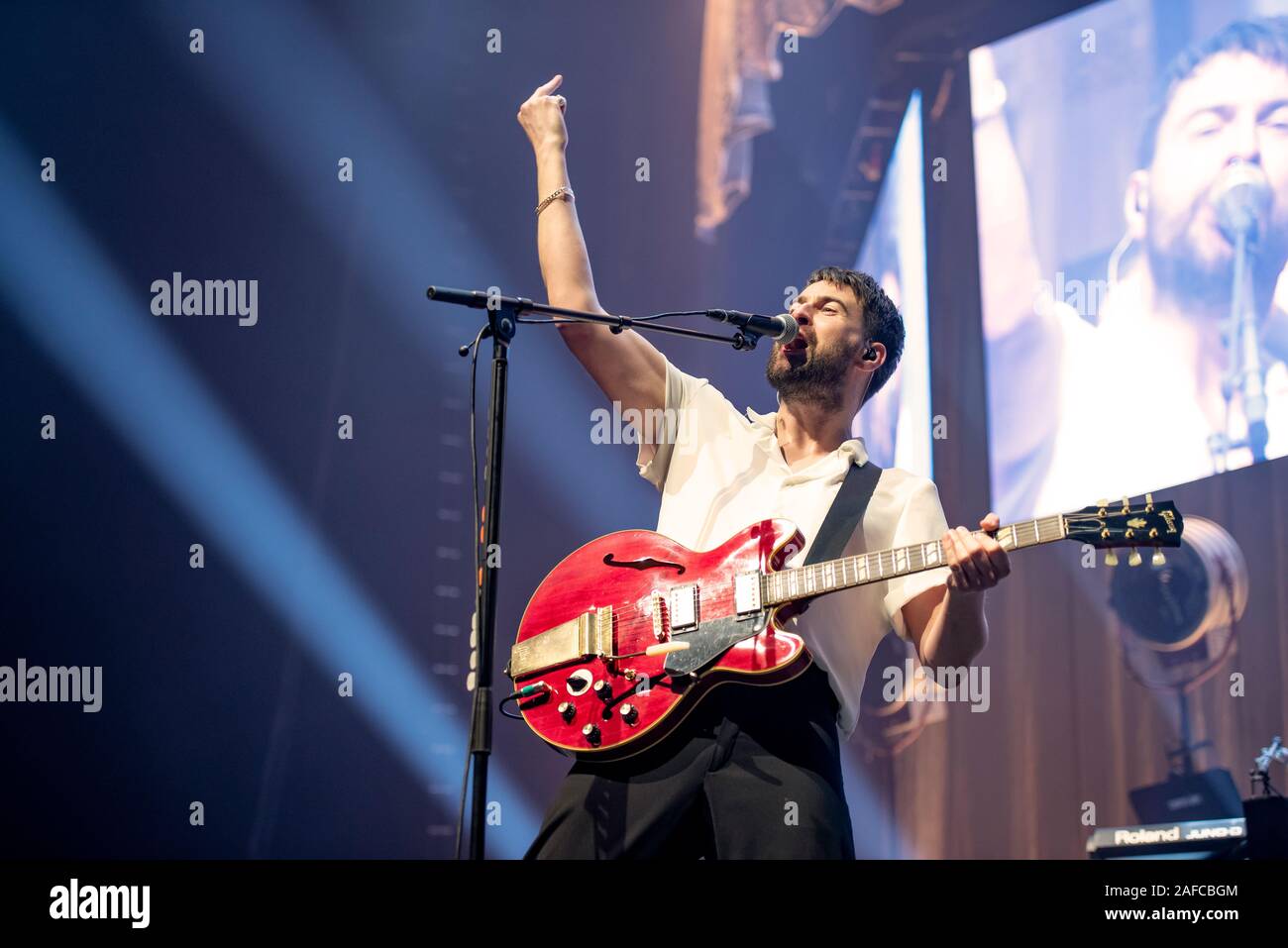 Manchester, Regno Unito. Il 14 dicembre 2019. Liam Fray Michael Campbell e Daniel "Conan" Moores del Courteeners eseguire al Manchester Arena sul loro più sempre di nuovo tour DEL REGNO UNITO, Manchester 2019-12-14 . Credito: Gary Mather/Alamy Live News Foto Stock