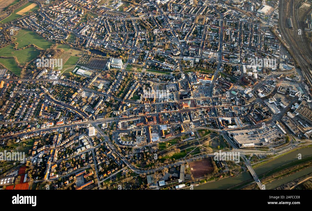 , Foto aerea, panoramica del centro città di Hamm, Santa-Monica-Platz, vista da nord, , Hamm, la zona della Ruhr, Renania settentrionale-Vestfalia, Germania, Europa, bir Foto Stock