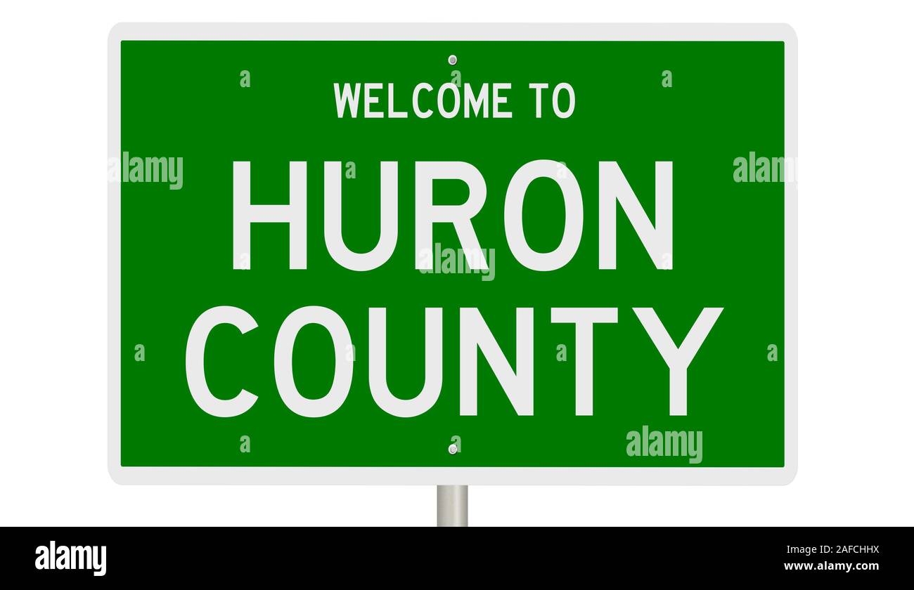 Il rendering di un verde 3d autostrada segno per Huron County Foto Stock