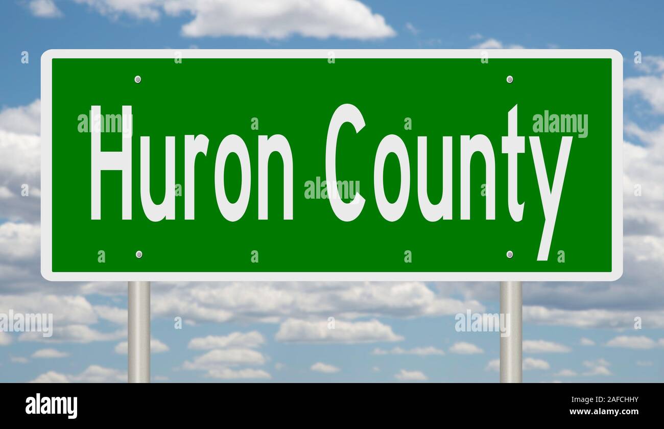 Il rendering di un verde 3d autostrada segno per Huron County Foto Stock