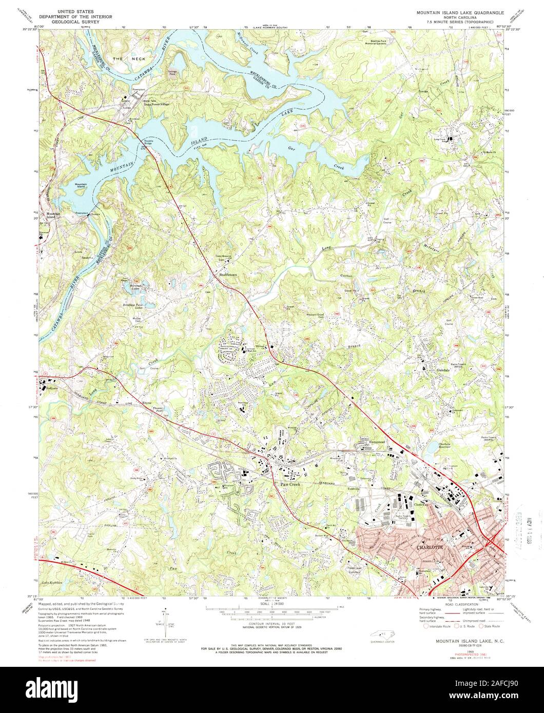 USGS TOPO Map North Carolina NC Isola Montagna Lago 161689 1969 24000 Restauro Foto Stock