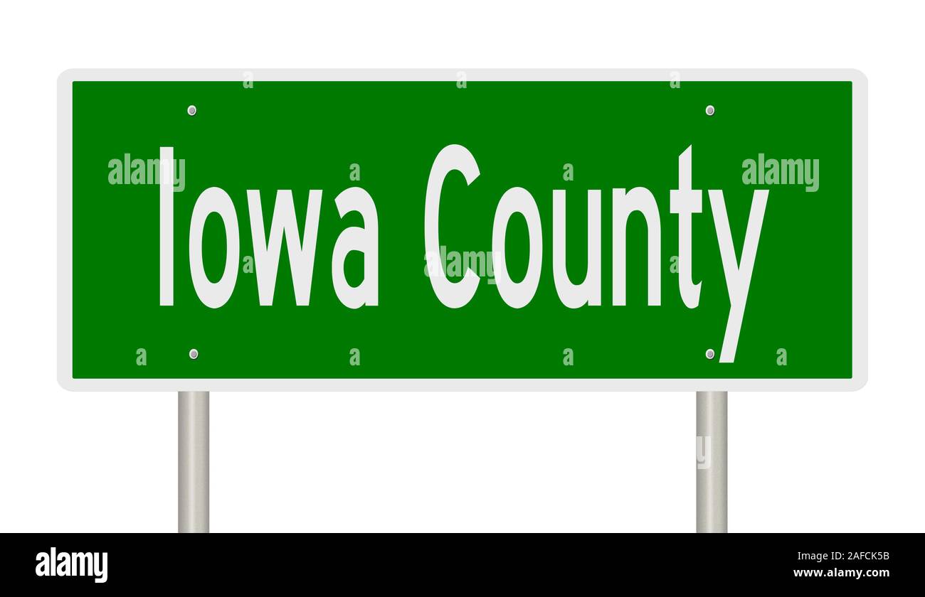 Il rendering di un verde 3d autostrada segno per Iowa County Foto Stock