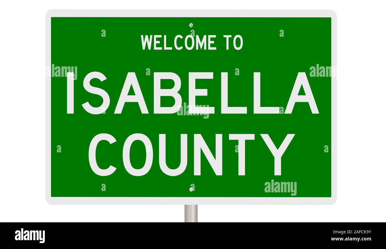 Il rendering di un verde 3d autostrada segno per Isabella County in Michigan Foto Stock