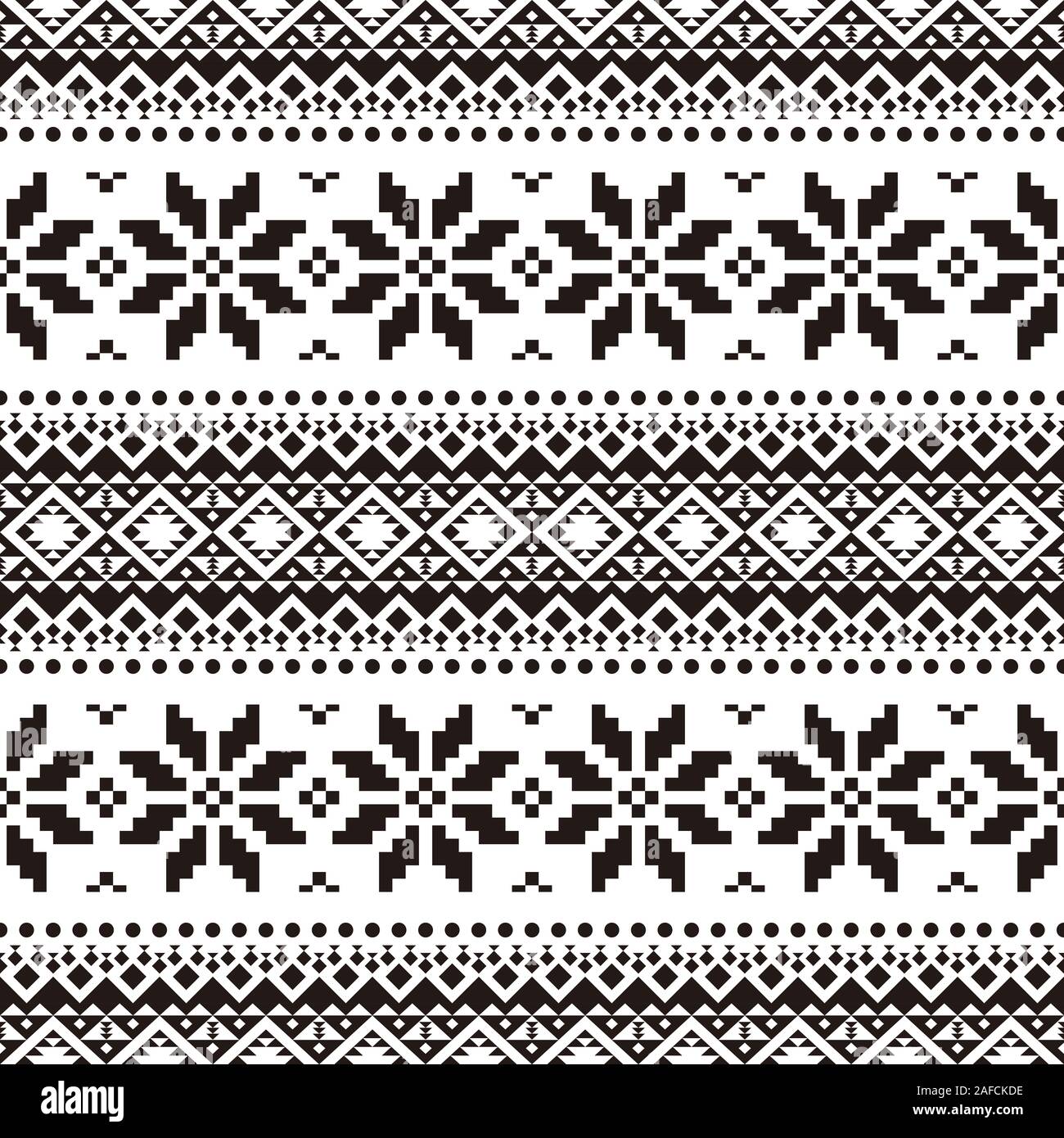 Natale a maglia modello etnico su sfondo bianco. Ornamento. Confine. Campione senza giunture. Essa può essere utilizzata come sfondo. Illustrazione Vettoriale Foto Stock