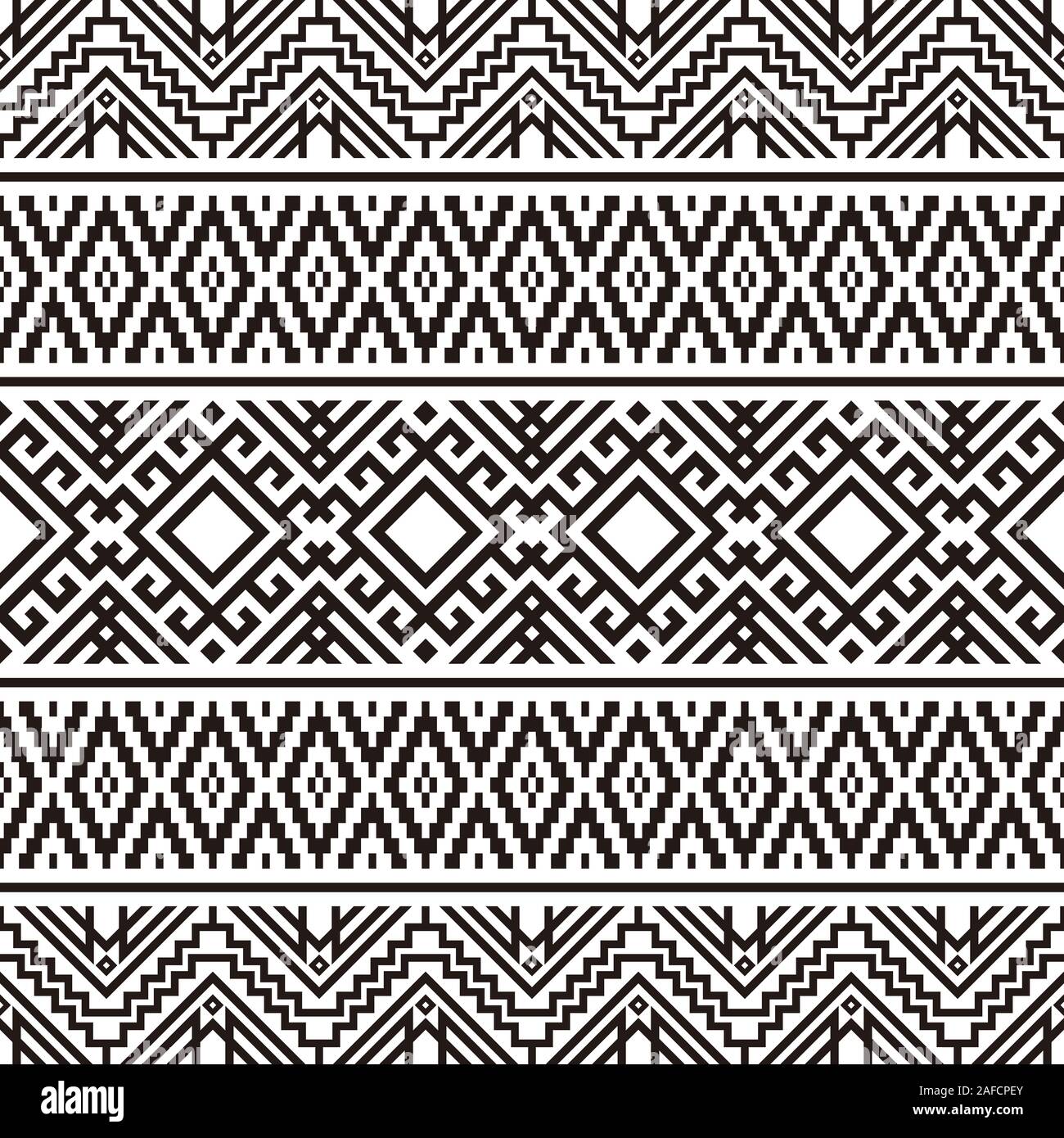 Seamless modello etnico in bianco e nero e a colori. Bianco nero tribale Pattern Azteca. Bianco nero modello ucraina Foto Stock