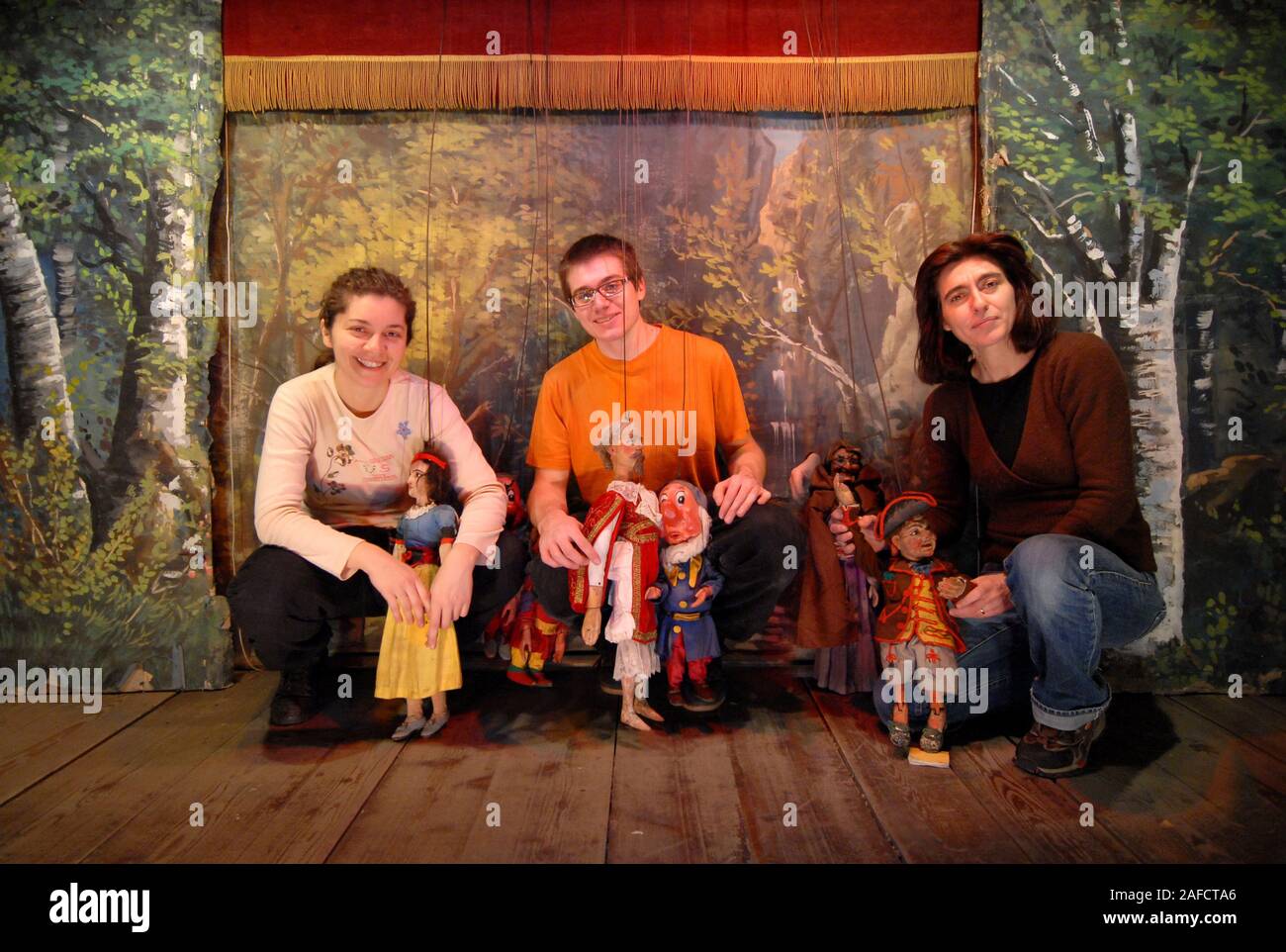 TORINO, ITALIA - Febbraio 2008: Museo dei Burattini in Gianduja teatro, una collezione di Lupi famiglia. Una famiglia di burattinai italiani che hanno iniziato la loro Foto Stock