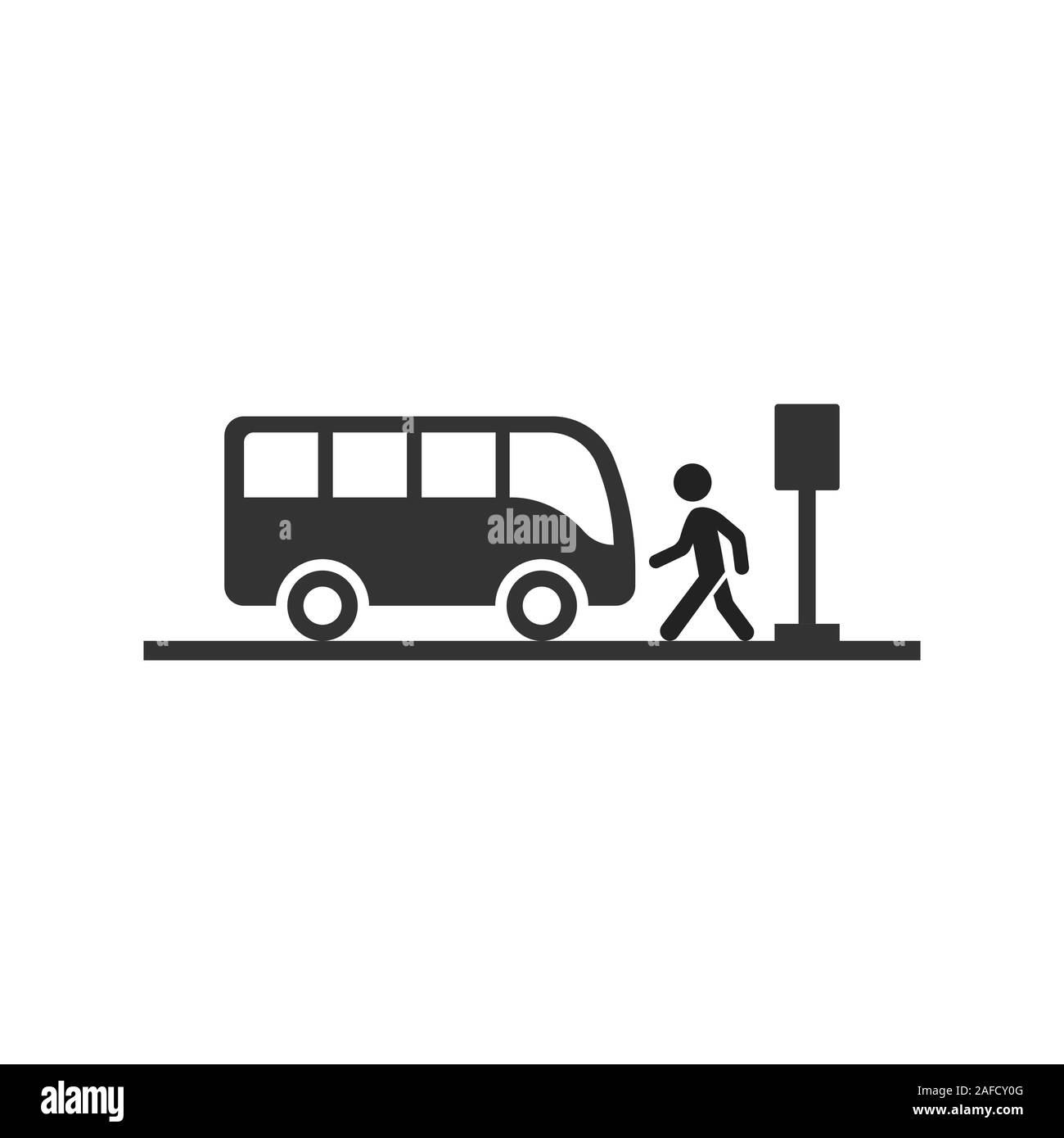 La stazione di autobus icona in stile appartamento. Arresto automatico per illustrazione vettoriale bianco su sfondo isolato. Autobus di linea del veicolo il concetto di business. Illustrazione Vettoriale