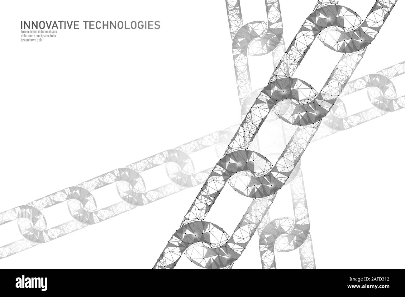 Blockchain business concetto di simbolo. Collegamento a catena di finanza di rete informazioni di sicurezza. 3D bassa poli poligonale design geometrico. Global Technology e Illustrazione Vettoriale