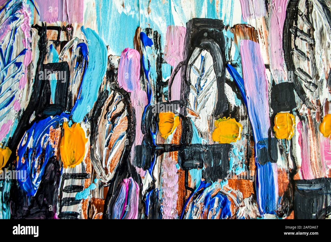 Disegnata a mano di pittura acrilica. L'arte astratta sfondo. Pittura Acrilica su tela di canapa. Colore e struttura. Frammento di opere d'arte. Pennellate di vernice. Ar moderno Foto Stock