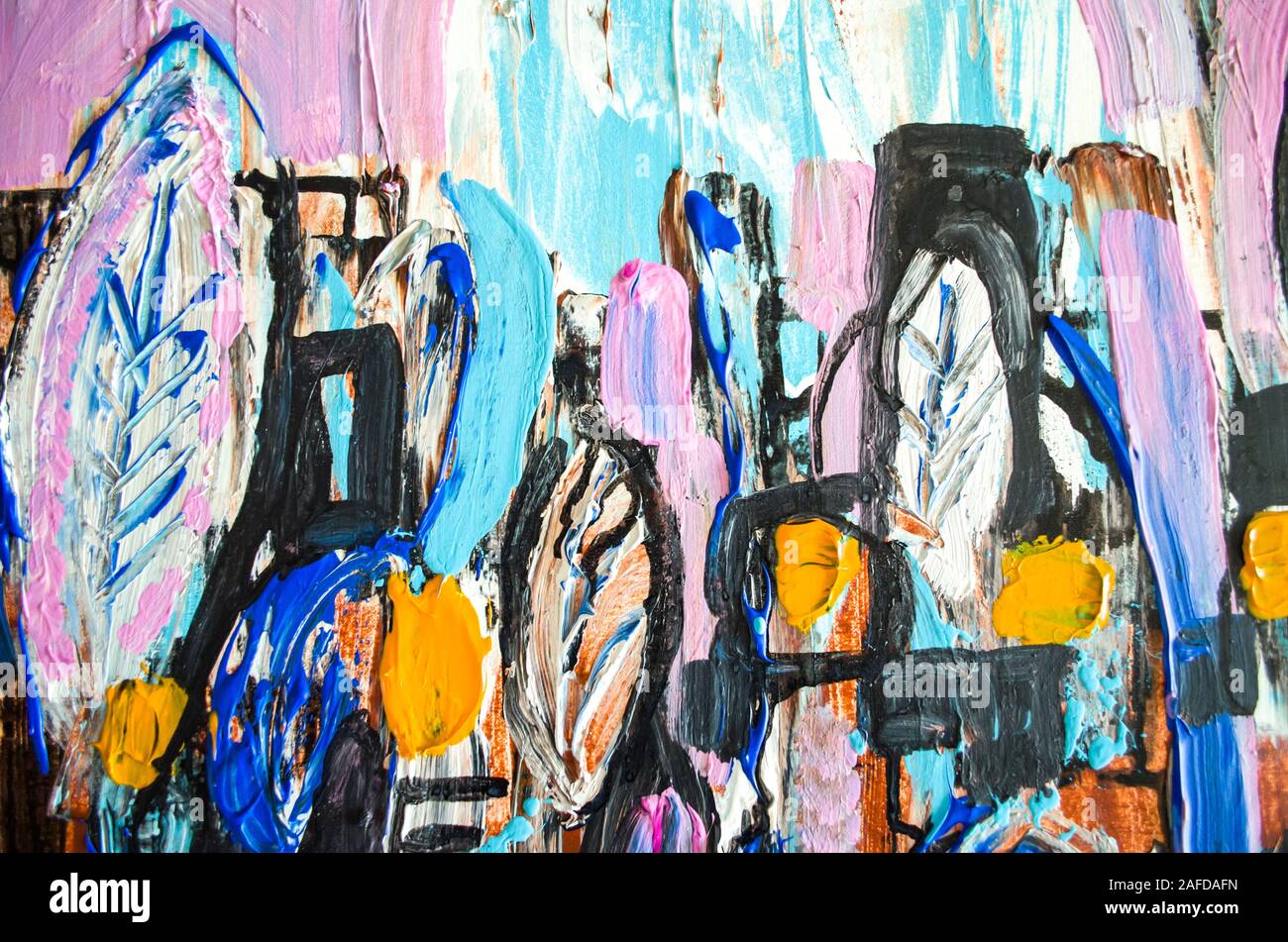 Disegnata a mano di pittura acrilica. L'arte astratta sfondo. Pittura Acrilica su tela di canapa. Colore e struttura. Frammento di opere d'arte. Pennellate di vernice. Ar moderno Foto Stock