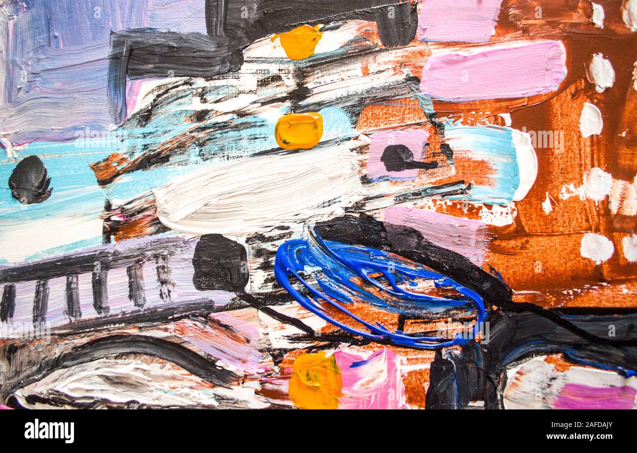 Disegnata a mano di pittura acrilica. L'arte astratta sfondo. Pittura Acrilica su tela di canapa. Colore e struttura. Frammento di opere d'arte. Pennellate di vernice. Ar moderno Foto Stock