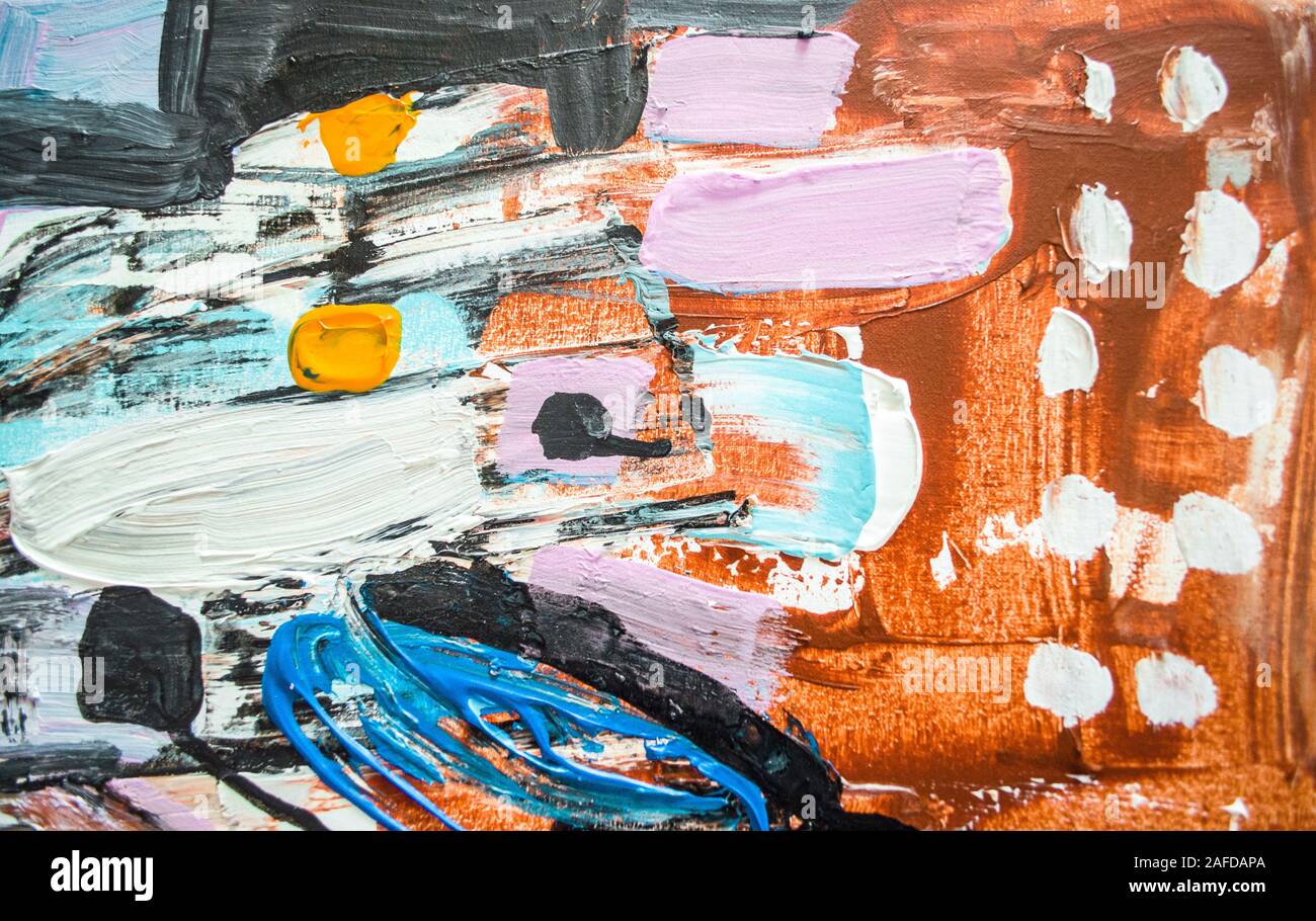 Disegnata a mano di pittura acrilica. L'arte astratta sfondo. Pittura Acrilica su tela di canapa. Colore e struttura. Frammento di opere d'arte. Pennellate di vernice. Ar moderno Foto Stock