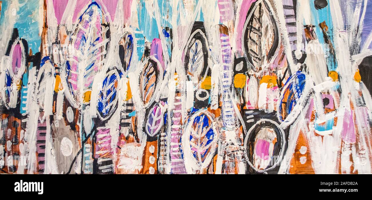 Disegnata a mano di pittura acrilica. L'arte astratta sfondo. Pittura Acrilica su tela di canapa. Colore e struttura. Frammento di opere d'arte. Pennellate di vernice. Ar moderno Foto Stock