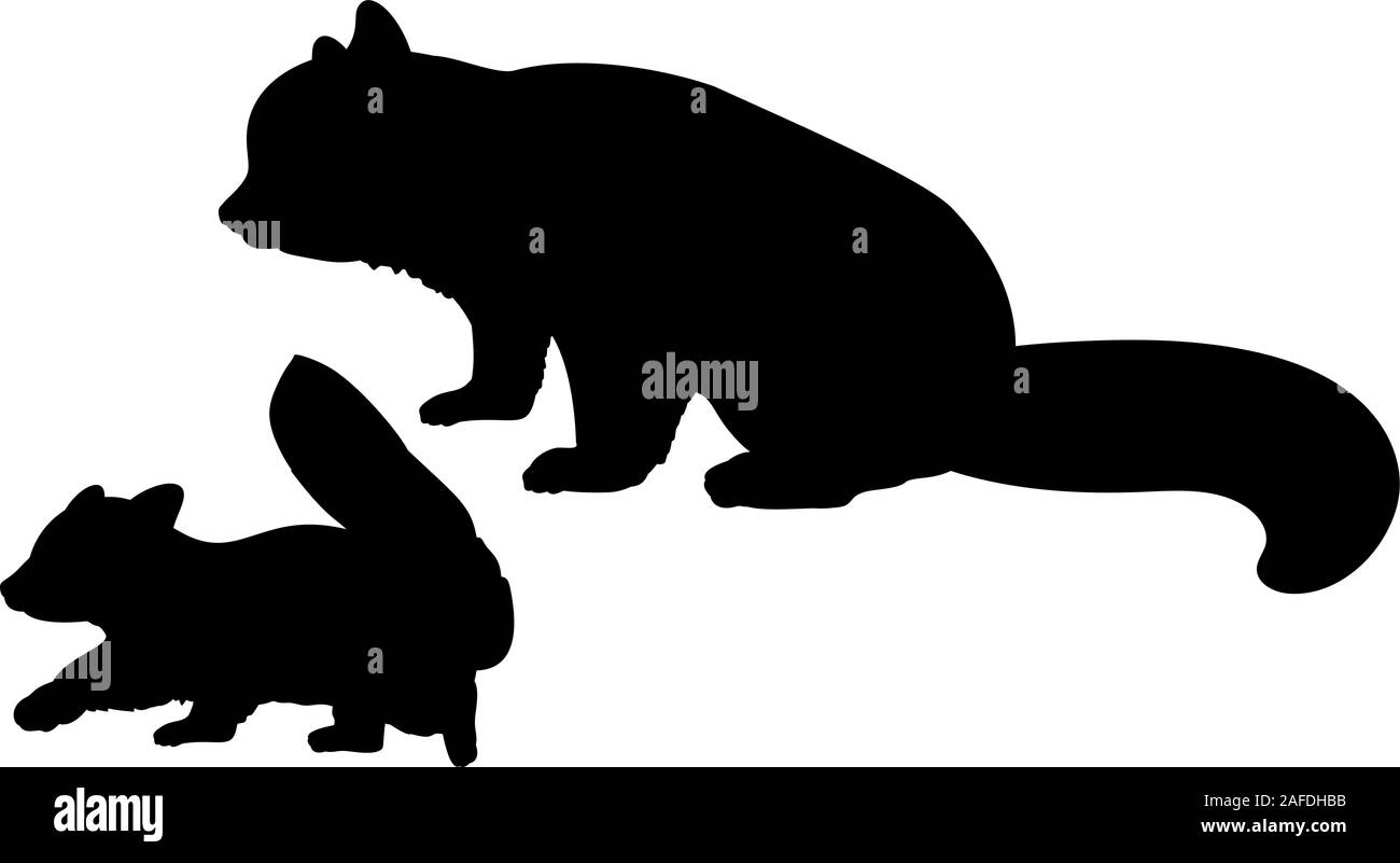 Silhouette di panda rosso e giovane poco panda rosso. Vector illustrator Illustrazione Vettoriale