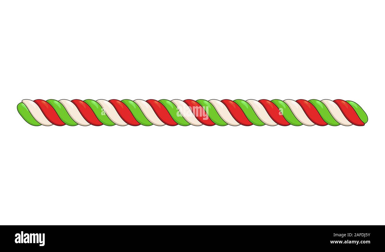 Candy Cane divisore di linea isolato su sfondo bianco. xmas ritorto di canna da menta peperita design di confine tradizionale dolce natalizio illustrazione vettoriale. Illustrazione Vettoriale