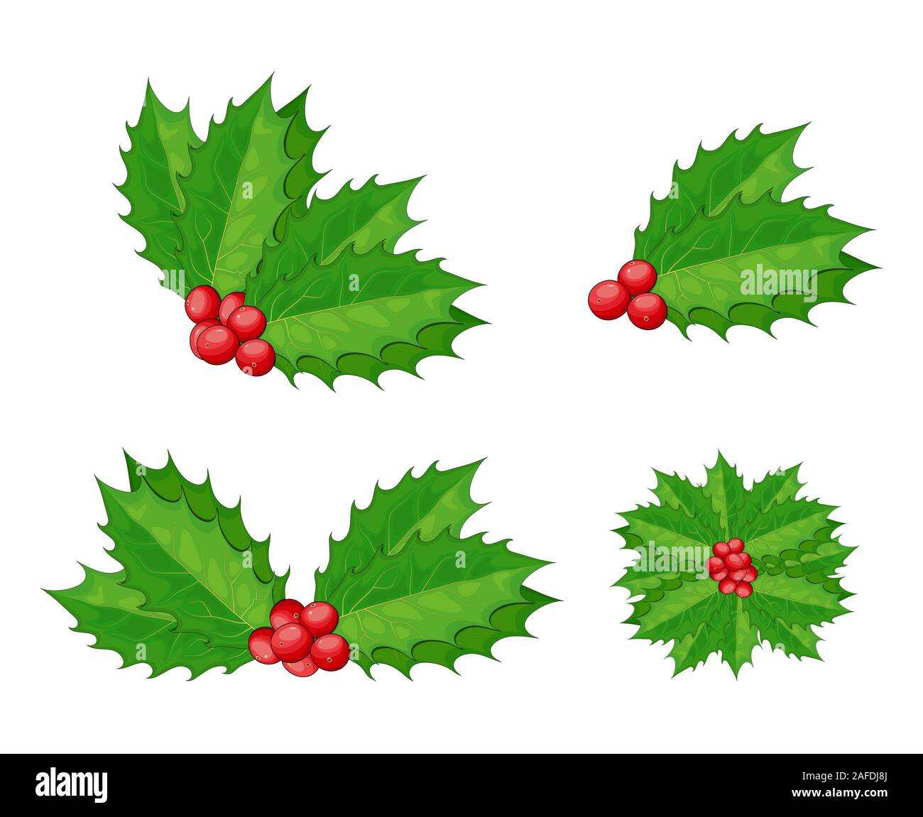 Natale holly berry set di vettore per la composizione di natale. Ramoscelli decorativo, mazzi di agrifoglio con bacche rosse. Ramo di agrifoglio con raccolta di vischio Illustrazione Vettoriale