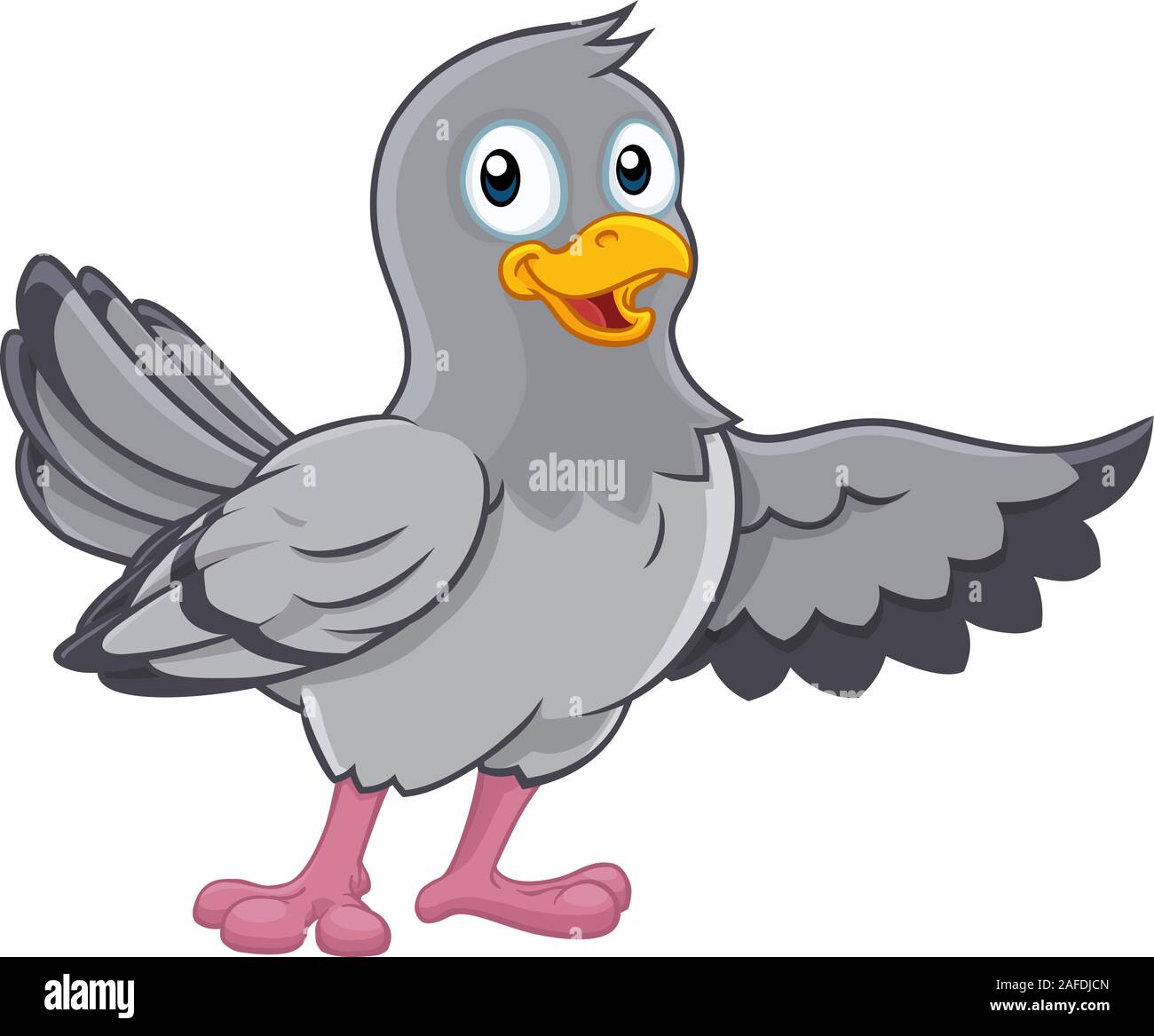 Pigeon Cartoon colomba di puntamento di uccelli con ala Illustrazione Vettoriale