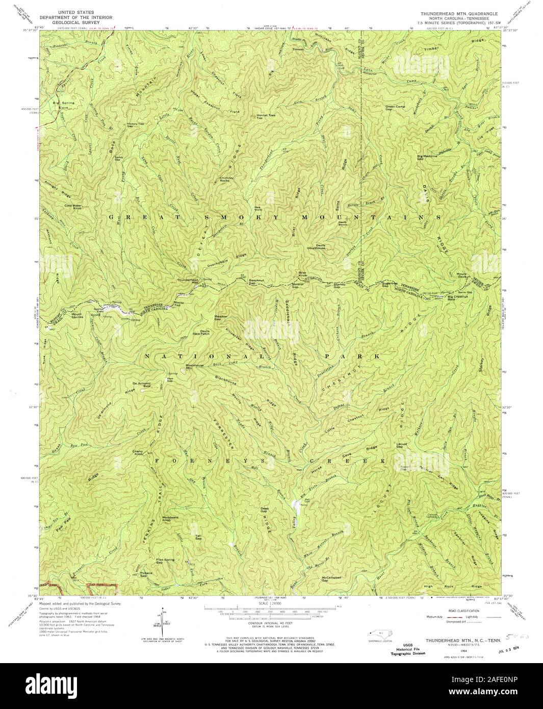 USGS TOPO Map North Carolina NC Thunderhead Mtn 164698 1964 24000 Restauro Foto Stock