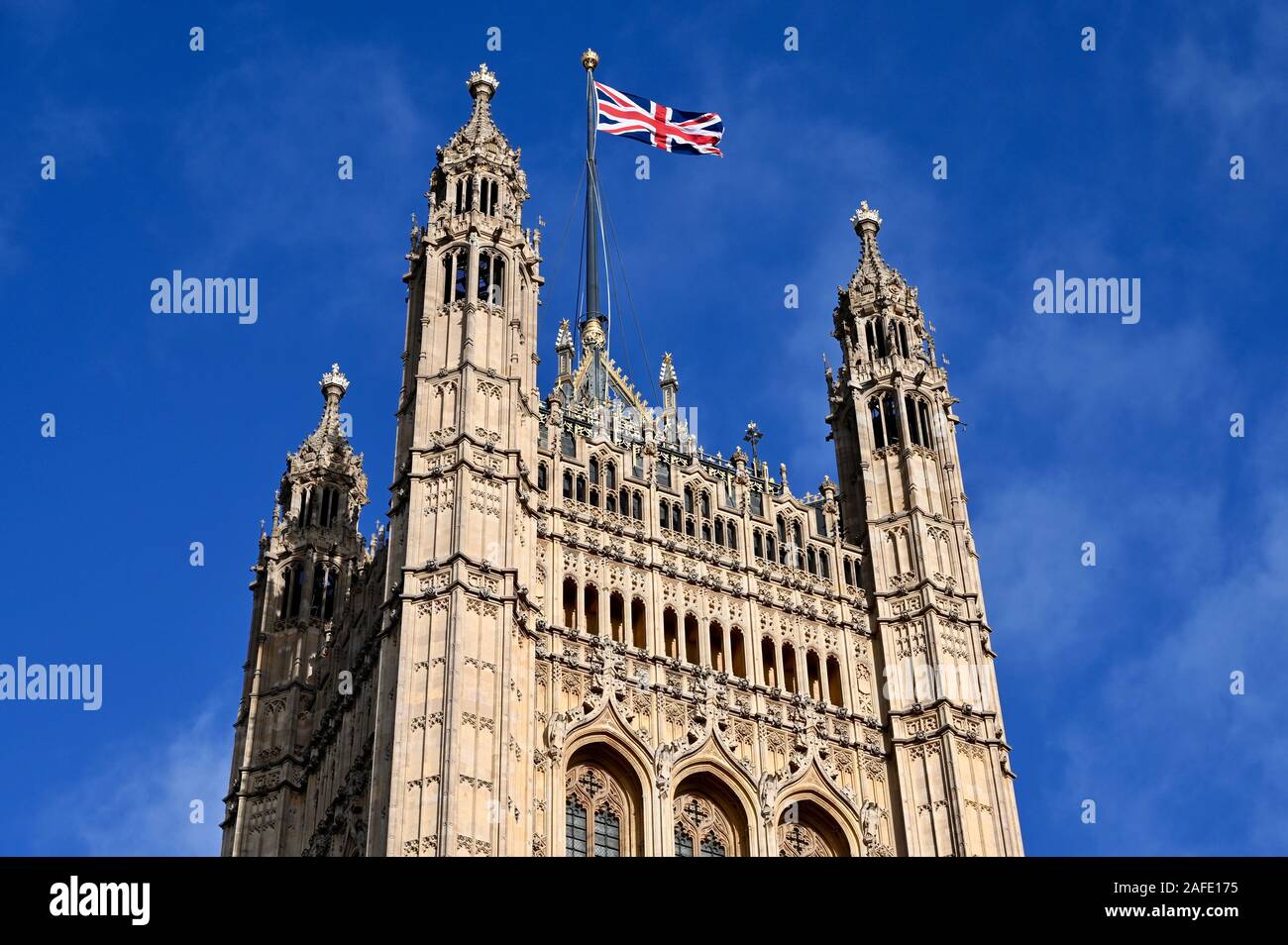 Victoria torre, le Case del Parlamento, Westminster, London. Regno Unito Foto Stock