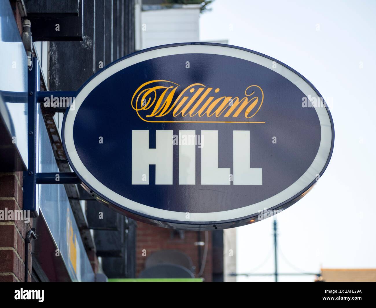 Un William Hill Scommesse shop segno, UK. Foto Stock