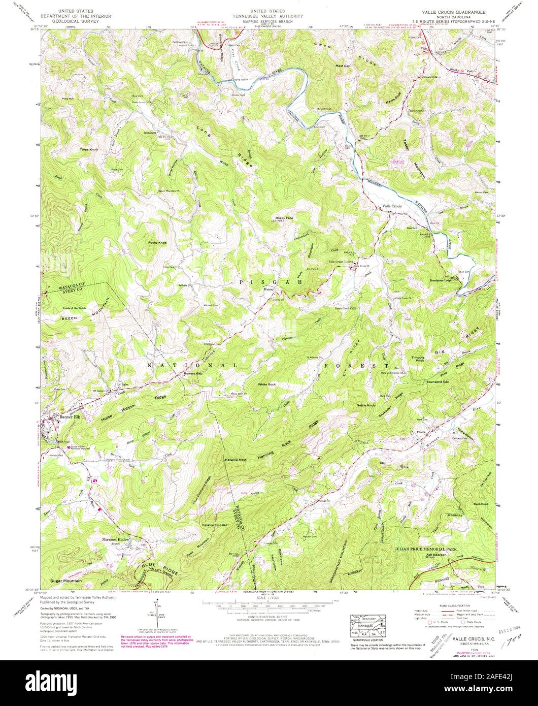 USGS TOPO Map North Carolina NC Valle Crucis 164953 1960 24000 Restauro Foto Stock