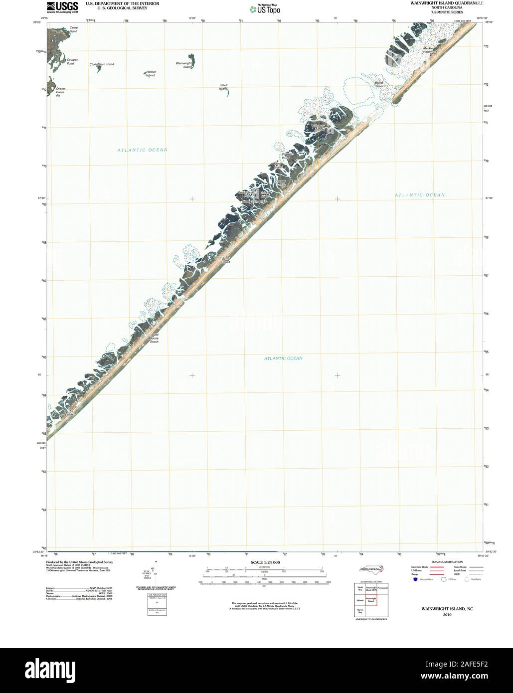 USGS TOPO Map North Carolina NC Wainwright isola 20100823 TM il restauro Foto Stock