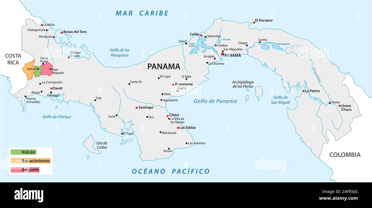 Mappa del caffè in zone di coltivazione di Panama Illustrazione Vettoriale