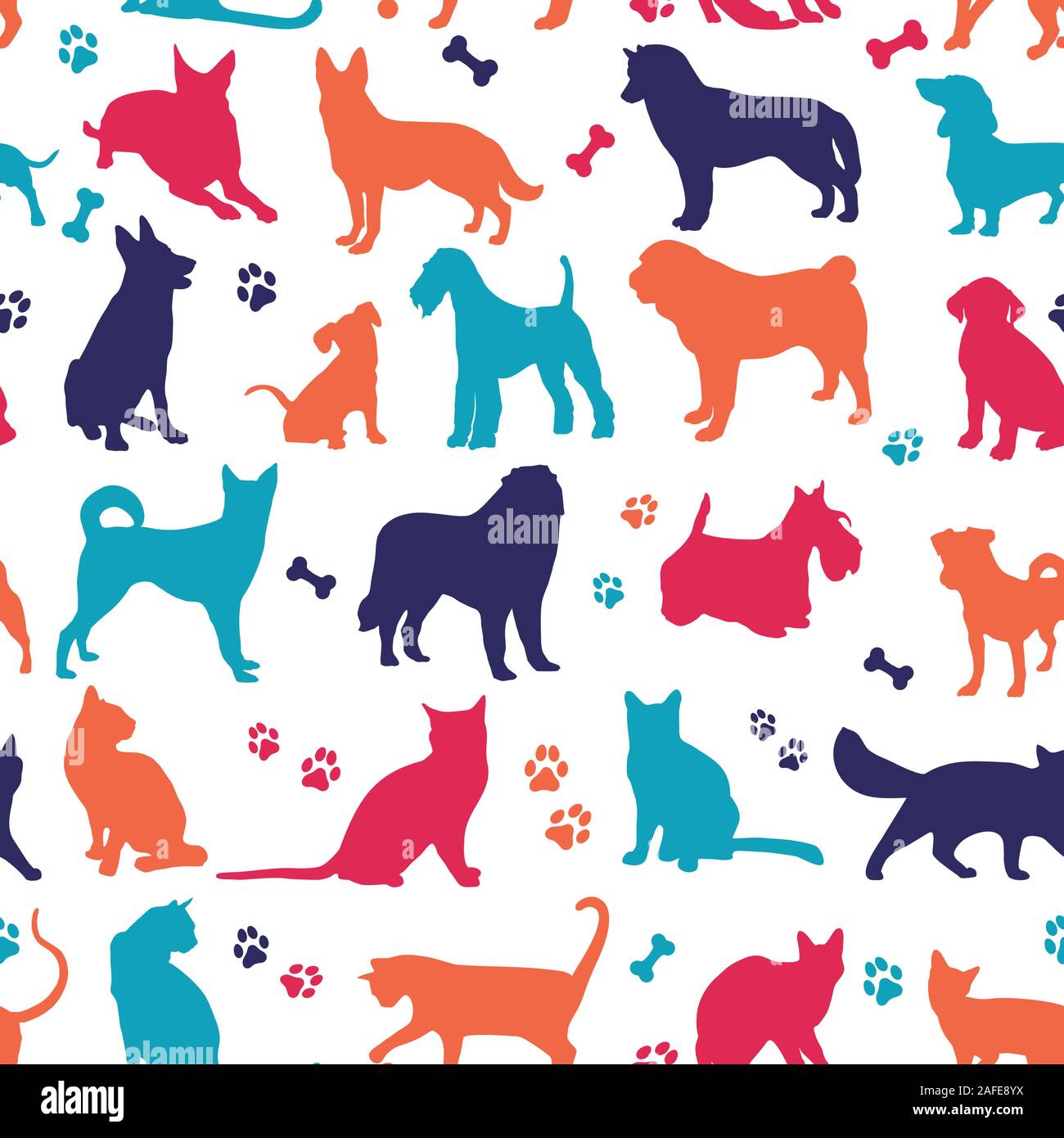 Modello senza giunture di nicecolors gatti illustrazione dello sfondo Illustrazione Vettoriale
