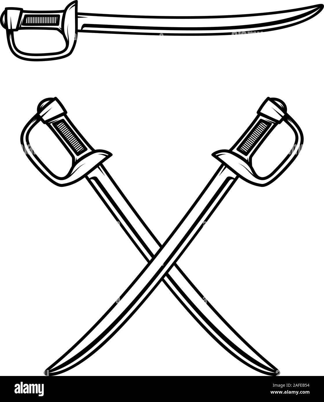Le spade incrociate isolato su sfondo bianco. Elemento di design per il logo, l'etichetta, badge, segno. Illustrazione Vettoriale Illustrazione Vettoriale