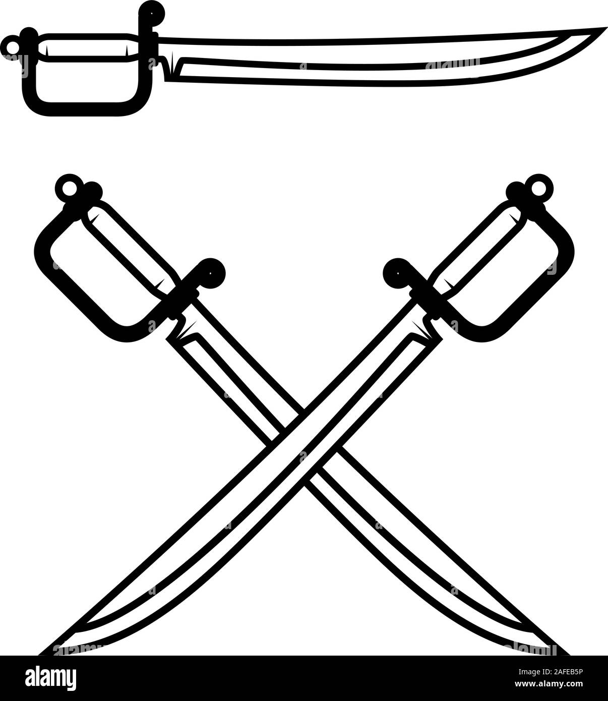 Le spade incrociate isolato su sfondo bianco. Elemento di design per il logo, l'etichetta, badge, segno. Illustrazione Vettoriale Illustrazione Vettoriale