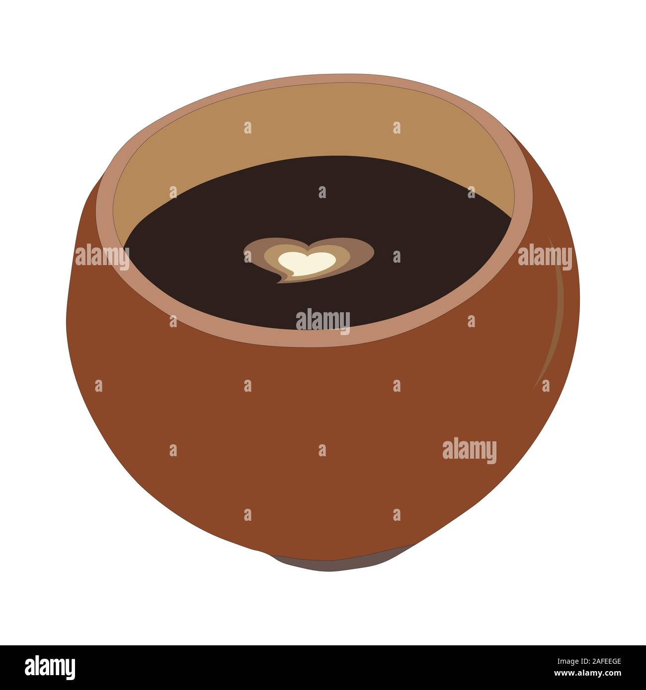 Caffè del vettore in una tazza di gusci di noce di cocco per il tuo marchio aziendale e coffee shop. Illustrazione Vettoriale