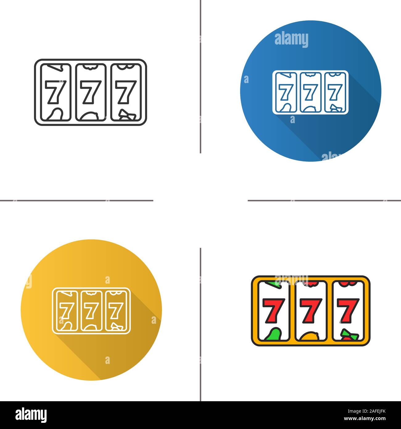 Slot machine con tre sevens icona. Design piatto, lineare e stili colore. 777. Lucky 7. Casino. Isolato illustrazioni vettoriali Illustrazione Vettoriale