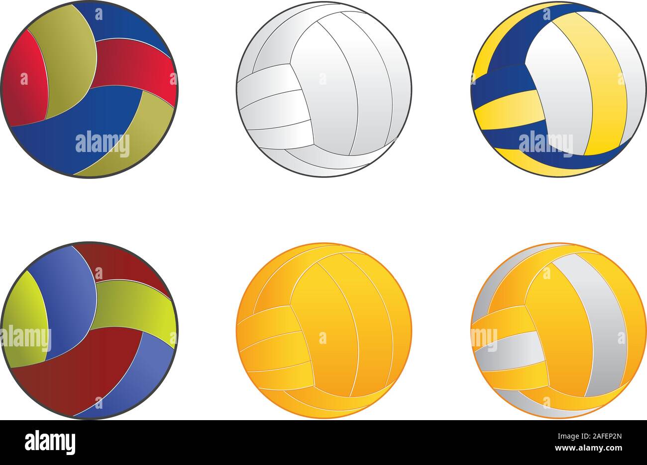 Set di cartoon pallavolo sfere le icone in diversi colori. Illustrazione Vettoriale