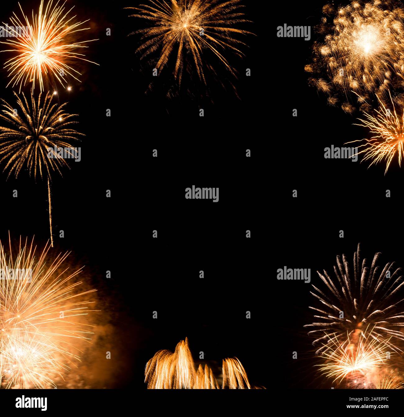 Anno nuovo sfondo di fuochi d'artificio, anno nuovo concetto di auguri Foto Stock