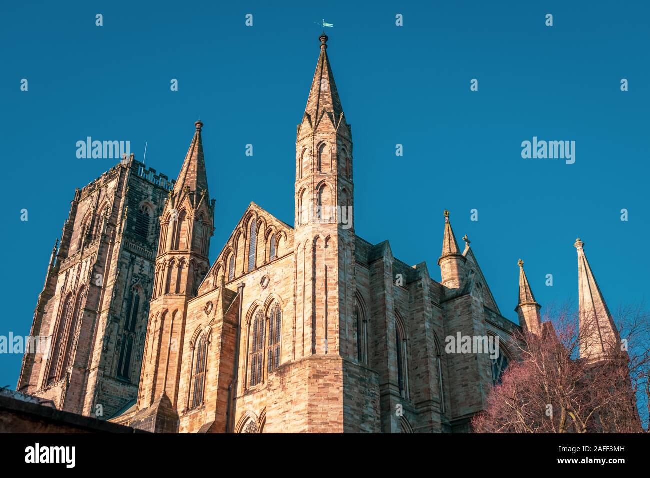 Una vista della Cattedrale di Durham, Durham, Inghilterra Foto Stock